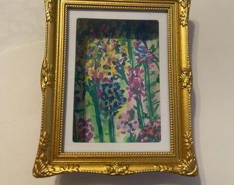 Hand-Painted Abstract Floral Artwork in a Framed Magnet (One-Of-A-Kind)