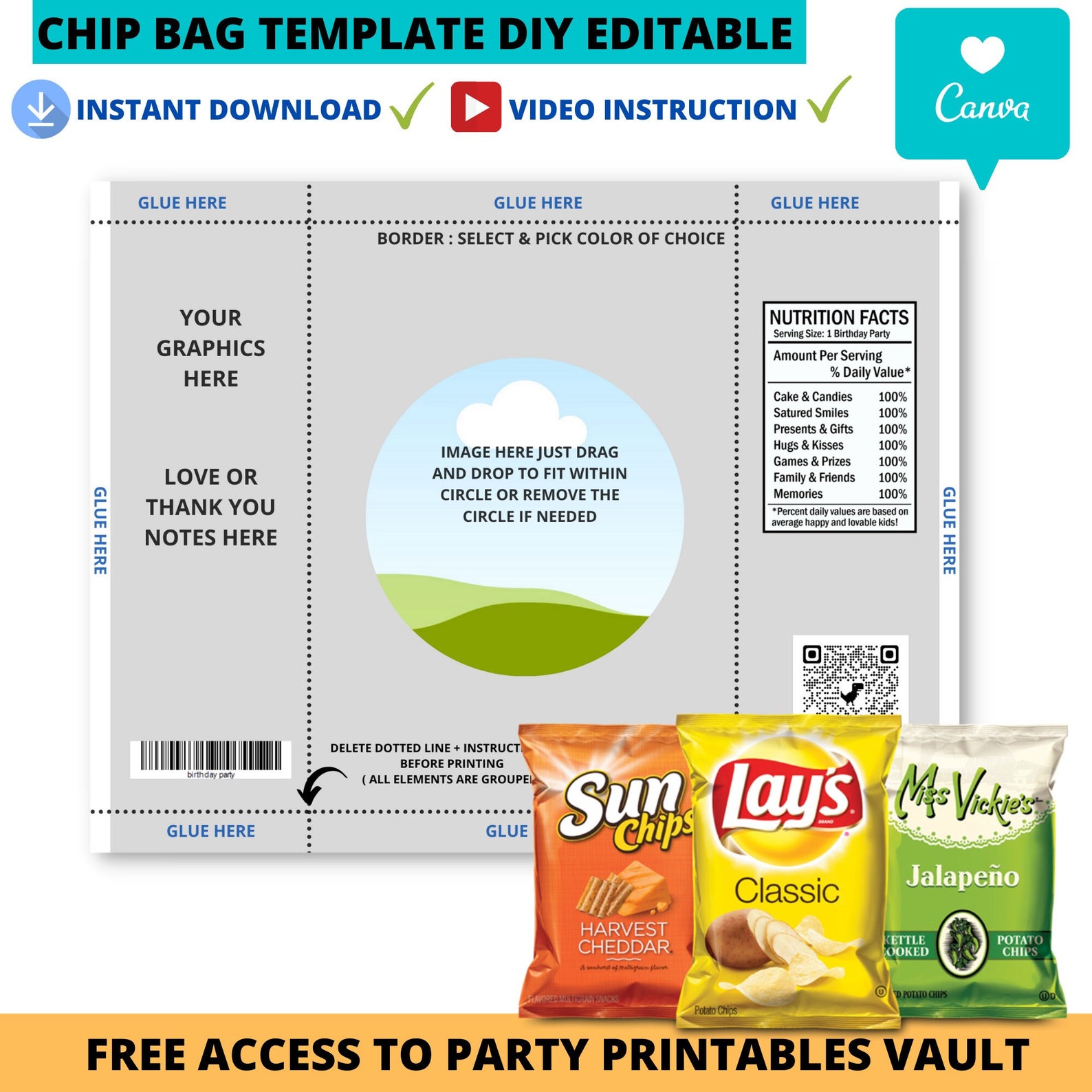 Chip Bag Template instant download Chip Bag printable Canva Etsy Chip Bag Template instant download Chip Bag printable Canva Etsy