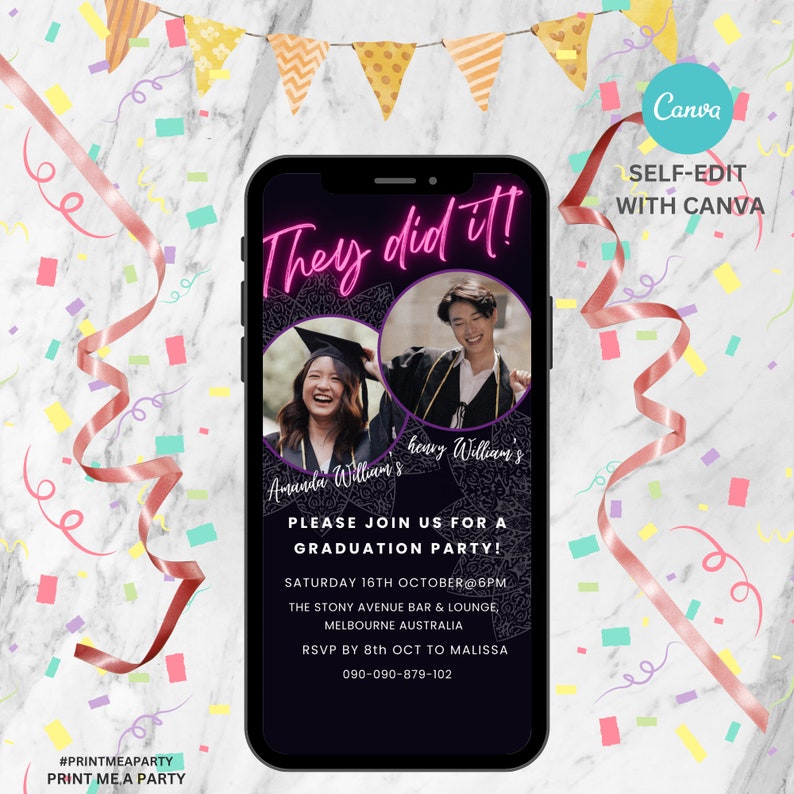 Double Graduation Party Invitation Joint Graduation Party Etsy