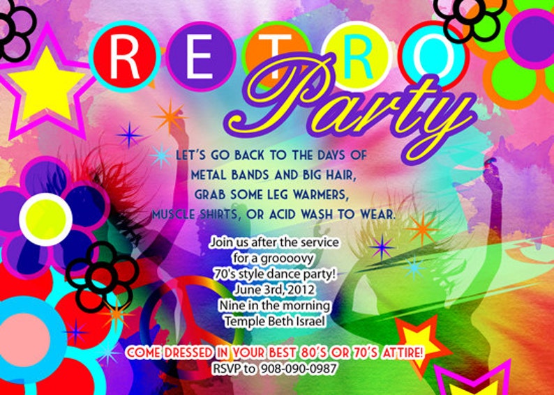 Retro 70s Birthday Disco Dance Tie and Dye Party Invitation Etsy