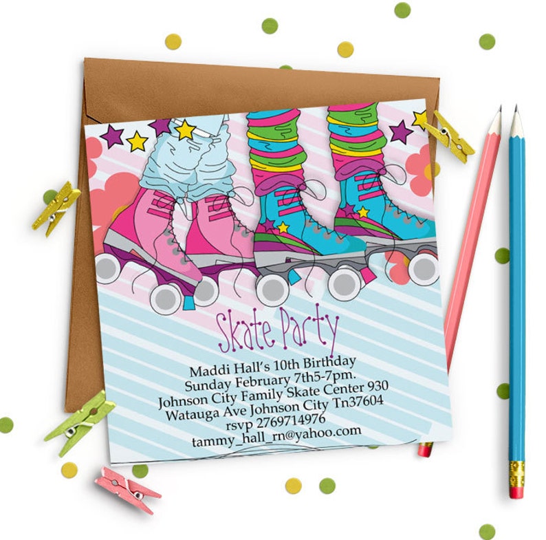 Skate Party Invitation Roller skating invitation for girls Etsy