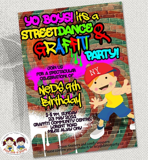 graffiti party, hip hop party, Birthday Party Invitation, Graffiti Party, Birthday invitation, Il_570xn