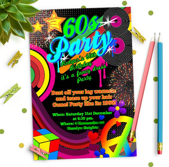 60s Party Invitation 60s Birthday Party Invitation60s Etsy