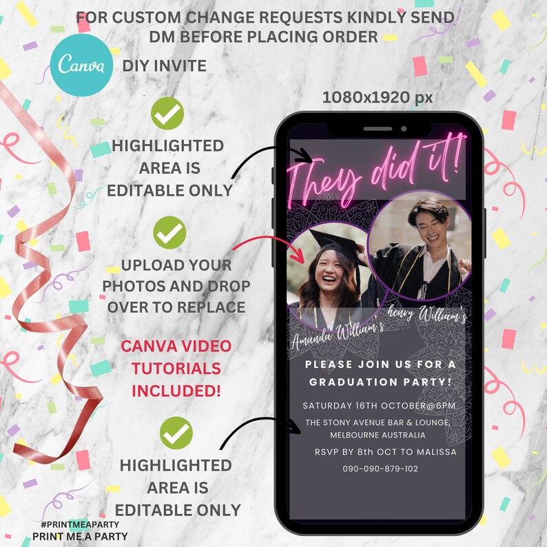 Double Graduation Party Invitation Joint Graduation Party Etsy