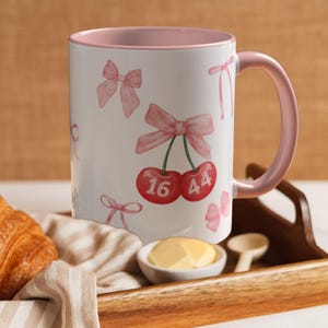 Ferrari Coquette Bows Cherries F1 Mug, Formula 1 Vintage Aesthetic Coffee Cup, Grand Prix Racing Merch, Gift Charles Leclerc Lewis Hamilton