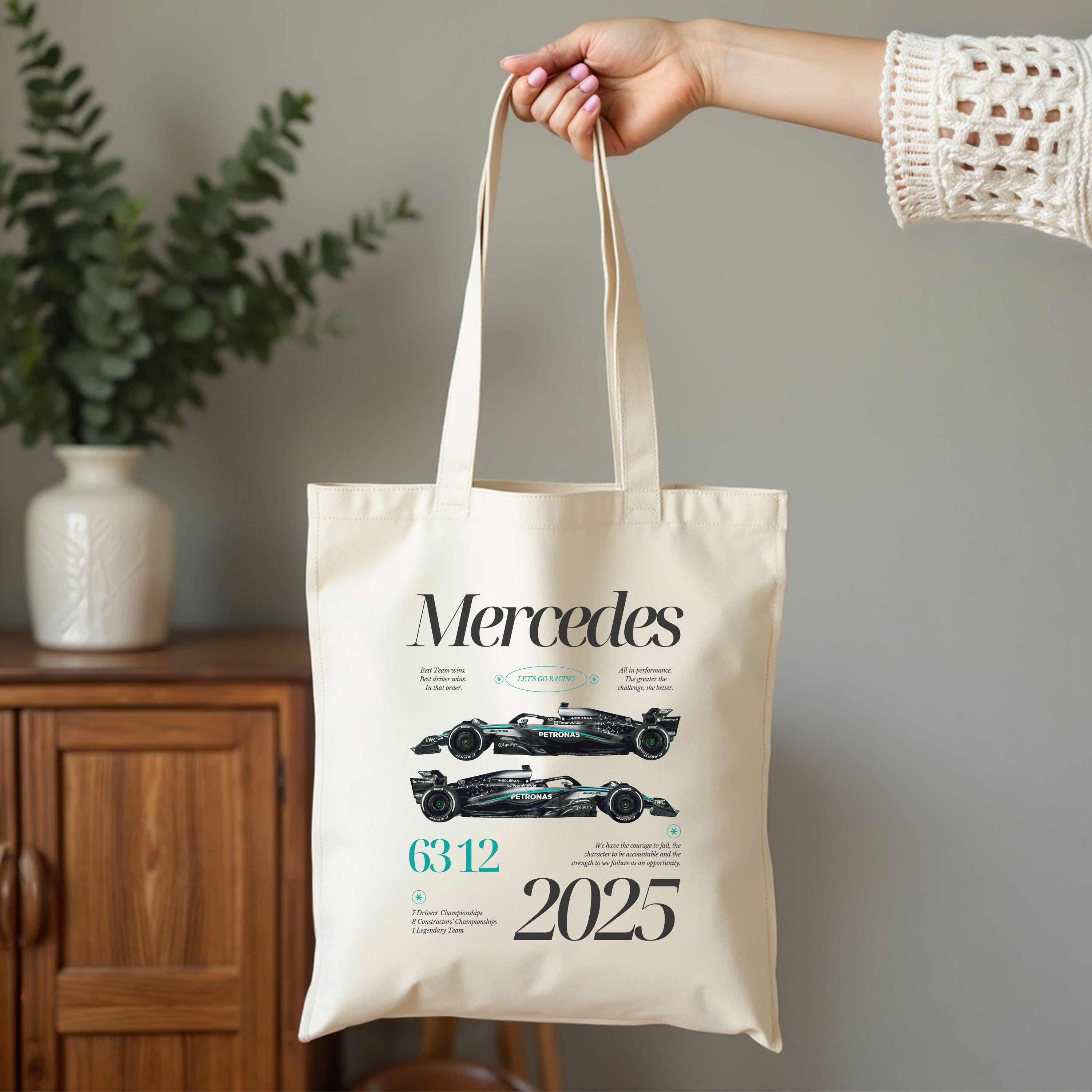 Mercedes Race Car Minimal F1 Tote Bag, Formula 1 Silver