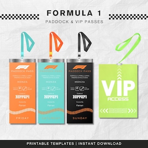 F1 Paddock Pass & VIP-Kartenvorlage 2025, bearbeitbares Formel-1-Grand-Prix-Abzeichen Lanyard zum Drucken, individueller personalisierter F1 Digitaler Download