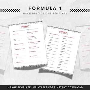 Plantilla de predicciones de carreras de F1 / Seguimiento de fin de semana de Gran Premio / Hoja de pronóstico de clasificación y carrera de Fórmula 1 / Hoja imprimible digital reutilizable