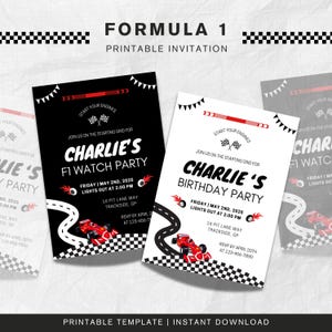 F1 Racing Geburtstagseinladung | Digitales Rennauto-Party einladen | Bearbeitbare Geburtstagskarte mit Grandprix | Druckbare Racing Party Vorlage