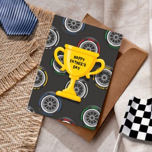 F1 Father's Day Trophy Tire Card, Formula 1 Motorsport Printable for Dad, Best Papa Digital Download, Sport Happy Birthday Card