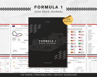 F1 Digital Race Journal 2026 | Formula 1 Planner & Grand Prix Tracker | Printable Season Calendar Schedule Notes Logbook | Gift for F1 Fans