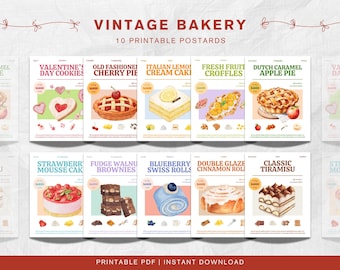 Vintage Bakery Digital Postcards | Retro Dessert Prints | Printable Pastry Art Posters | Antique-Inspired Baking Ephemera | Instant Download