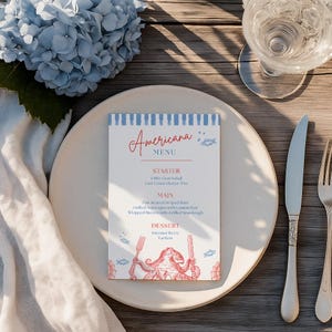 Americana Dinner Party Menu | Printable Summer Gathering Menu, Fourth of July, Memorial Day, or Labor Day Editable Template