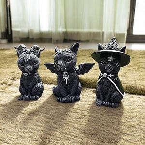 ミステリー黒猫の置物 | 魔術の装飾 | 猫科動物の像 | ハロウィーンのホームデコレーション | ウィッカの祭壇飾り | 不気味なギフトアイデア人形