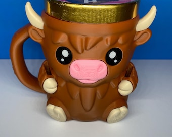 3D Printed Highland Cow Ice Cream Pint Cozy – with Spoon Slot
