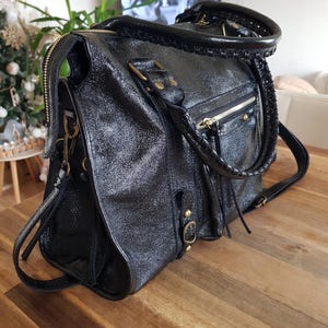 Sac à Main Cuir Noir Irisé - Made in Italy - Professionnel & Tendance - Bandoulière - Pour Étudiante et Active - Cadeau Luxe 2024