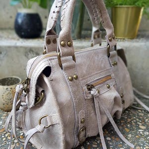 Sac en Cuir vieilli Small Beige Vintage – Style Bohème Rock Chic, Made in Italy