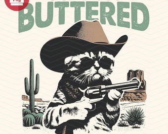 Funny Cowboy Cat PNG: Retro Western Graphic (Digital Download)