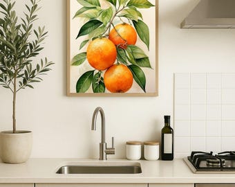 Orange Fruit Wall Art – Botanical Citrus Poster – Mediterranean Kitchen Digital Download