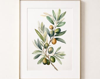 Olive Branch Wall Art – Mediterranean Botanical Print, Sage Green Decor