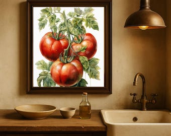 Tomato Watercolor Print – Botanical Kitchen Wall Art, Farmhouse Vegetable Poster, Digital Download