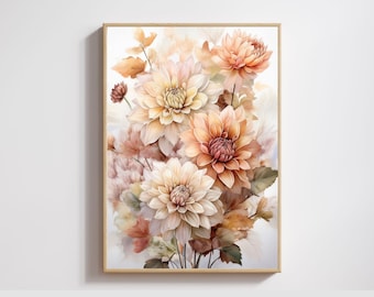 Soft Dahlia Bouquet Art Print – Vintage Botanical Wall Decor