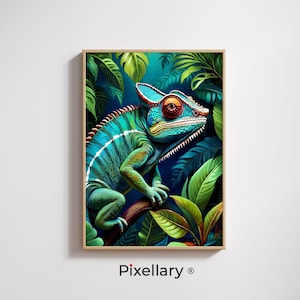 Vibrant Chameleon Wall Art | Tropical Jungle Digital Print | Colorful Wildlife Poster | Printable Lizard Decor