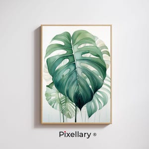 Watercolor Monstera Leaf Print – Tropical Botanical Wall Art – Green Jungle Decor