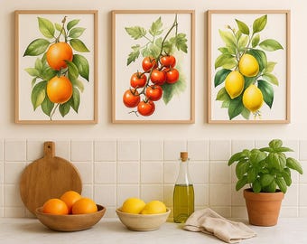 Mediterranean Kitchen Print Set: Oranges, Lemons, Tomatoes (Digital Download)