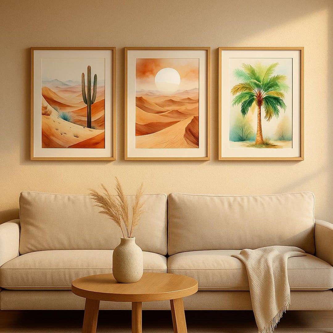 Desert Wall Art Set of 3 – Cactus, Palm & Landscape Prints - Etsy