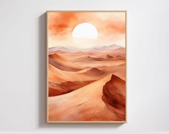 Desert Sunrise Art Print – Warm Minimalist Landscape Wall Decor