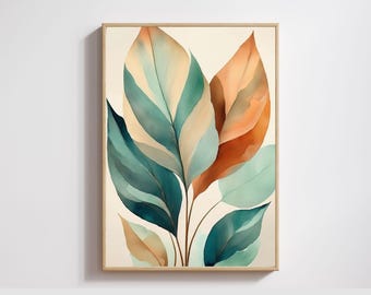 Modern Botanical Art Print – Sage & Teal Abstract Leaf Wall Decor
