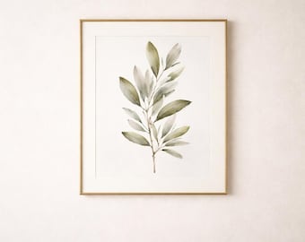Olive Branch Wall Art – Mediterranean Botanical Print, Sage Green Leaf Artwork, Calm Neutral Decor