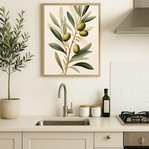 Olive Branch Printable Wall Art – Digital Download Botanical Poster – Mediterranean Kitchen Decor – Rustic Minimalist Print