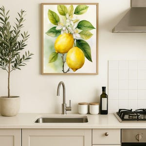Lemon Branch Art Print – Bright Botanical Wall Decor – Mediterranean Summer Kitchen Vibes