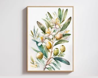 Olive Branch Watercolor Art Print – Mediterranean Botanical Decor