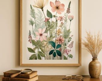 Vintage Wildflower Botanical Print: Rustic Cottagecore Wall Art (Digital Download