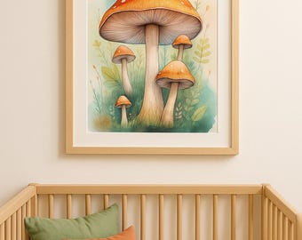 Mushroom Wall Art – Autumn Botanical Print – Whimsical Woodland Cottagecore Decor