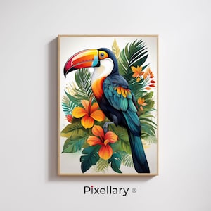 Colorful Tropical Toucan Wall Art | Vibrant Printable Poster | Wildlife Digital Download