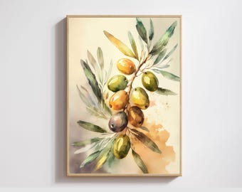 Olive Branch Watercolor Art – Mediterranean Botanical Print