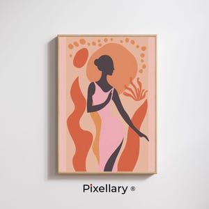 Abstract Woman Wall Art – Feminine Silhouette Poster in Terracotta & Pink – Boho Digital Download for Bedroom or Living Room