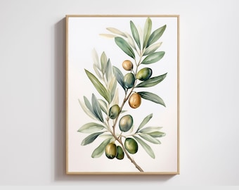 Olive Branch Wall Art – Mediterranean Botanical Print, Sage Green Decor