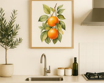 Orange Botanical Print: Mediterranean Kitchen Wall Art (Digital Download