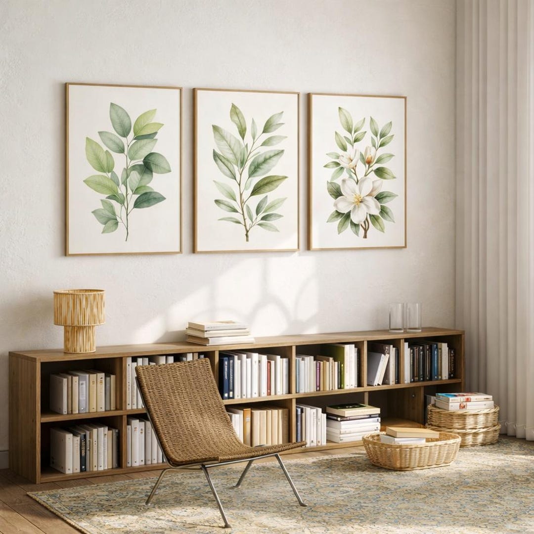 Sage Green Botanical Wall Art Set of 3 – Magnolia & Leaf Prints ...