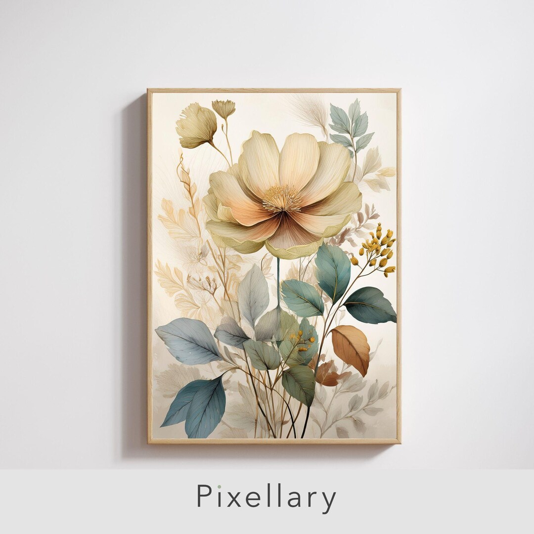 Modern Botanical Art Print – Neutral Floral Wall Decor - Etsy