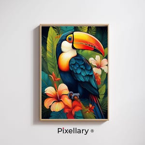 Colorful Tropical Toucan Wall Art | Vibrant Printable Poster | Wildlife Digital Download