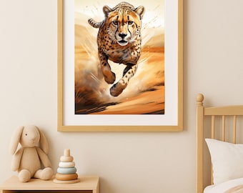 Cheetah Sprint Digital Print: Bold Safari Animal Wall Art (Digital Download)