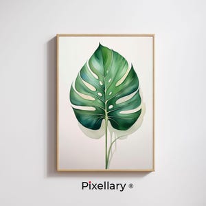 Watercolor Monstera Leaf Print – Tropical Botanical Wall Art – Modern Green Jungle Decor
