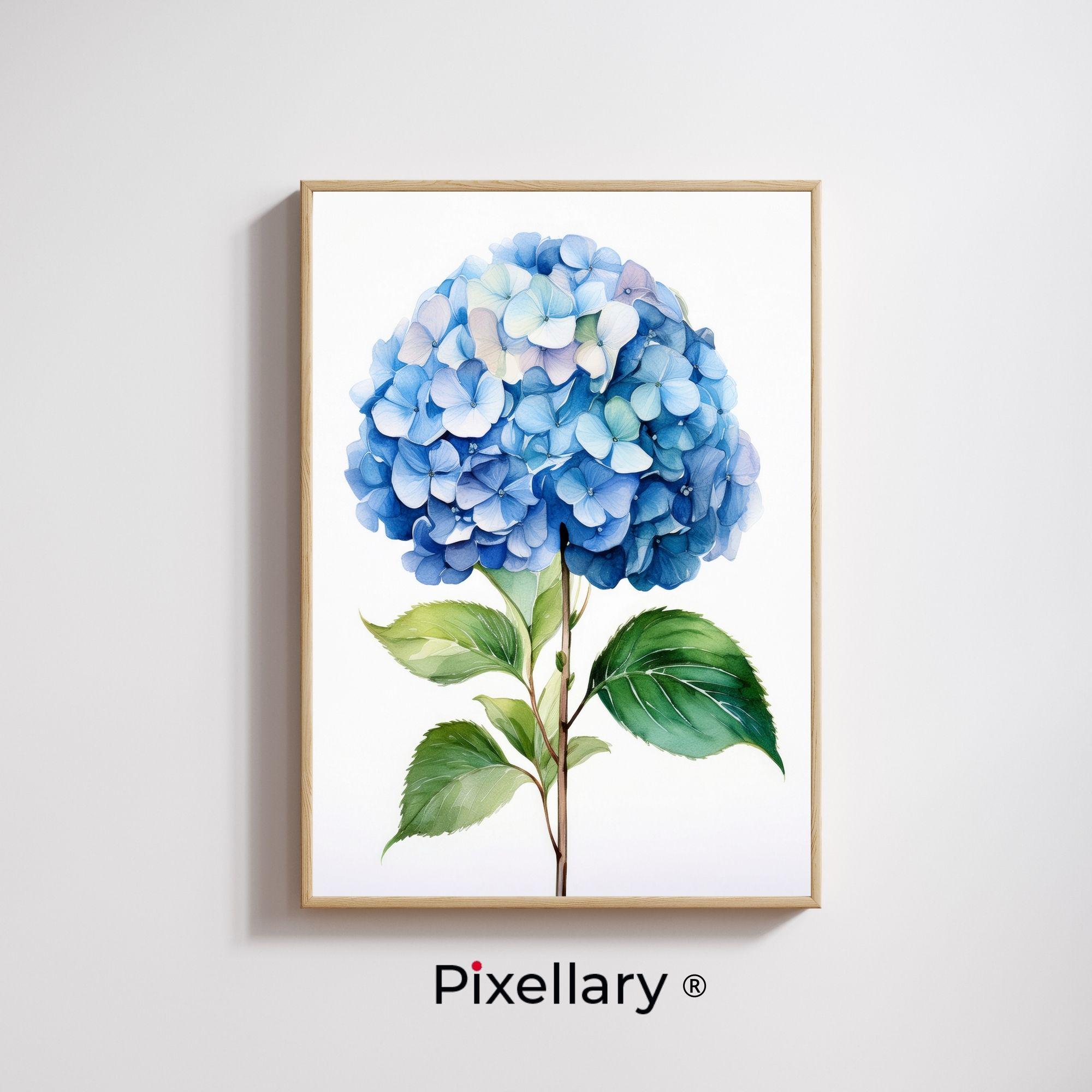 アジサイの水彩画プリントセット：ピンク、ブルー、マルチカラーの花の