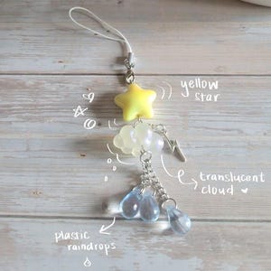 Lindo llavero kawaii Y2K delicado hecho a mano con forma de nube y lluvia y gotas de lluvia, personalizable